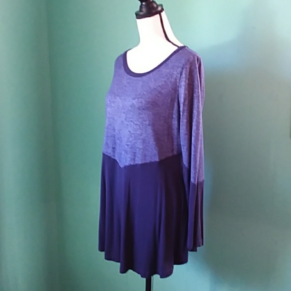 blue color block extra large long sleeve blouse - Picture 2 of 7